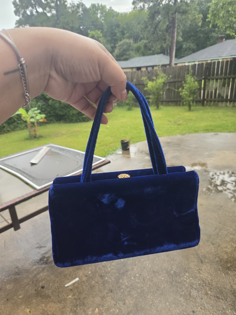 Classic Velvet Top-Handle Bag in Deep Blue